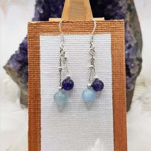Paires de boucles d'oreilles en argent Améthyste et Aigue-marine