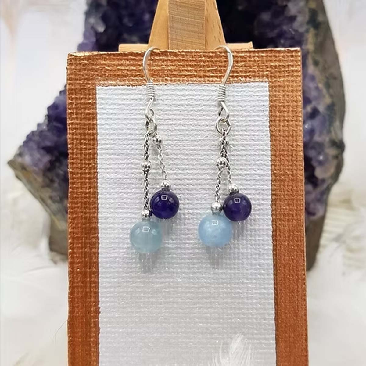 Paires de boucles d'oreilles en argent Améthyste et Aigue-marine