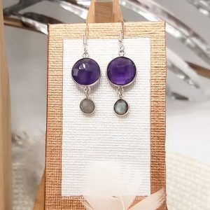 Paires de boucles d'oreilles en argent Améthyste et Labradorite