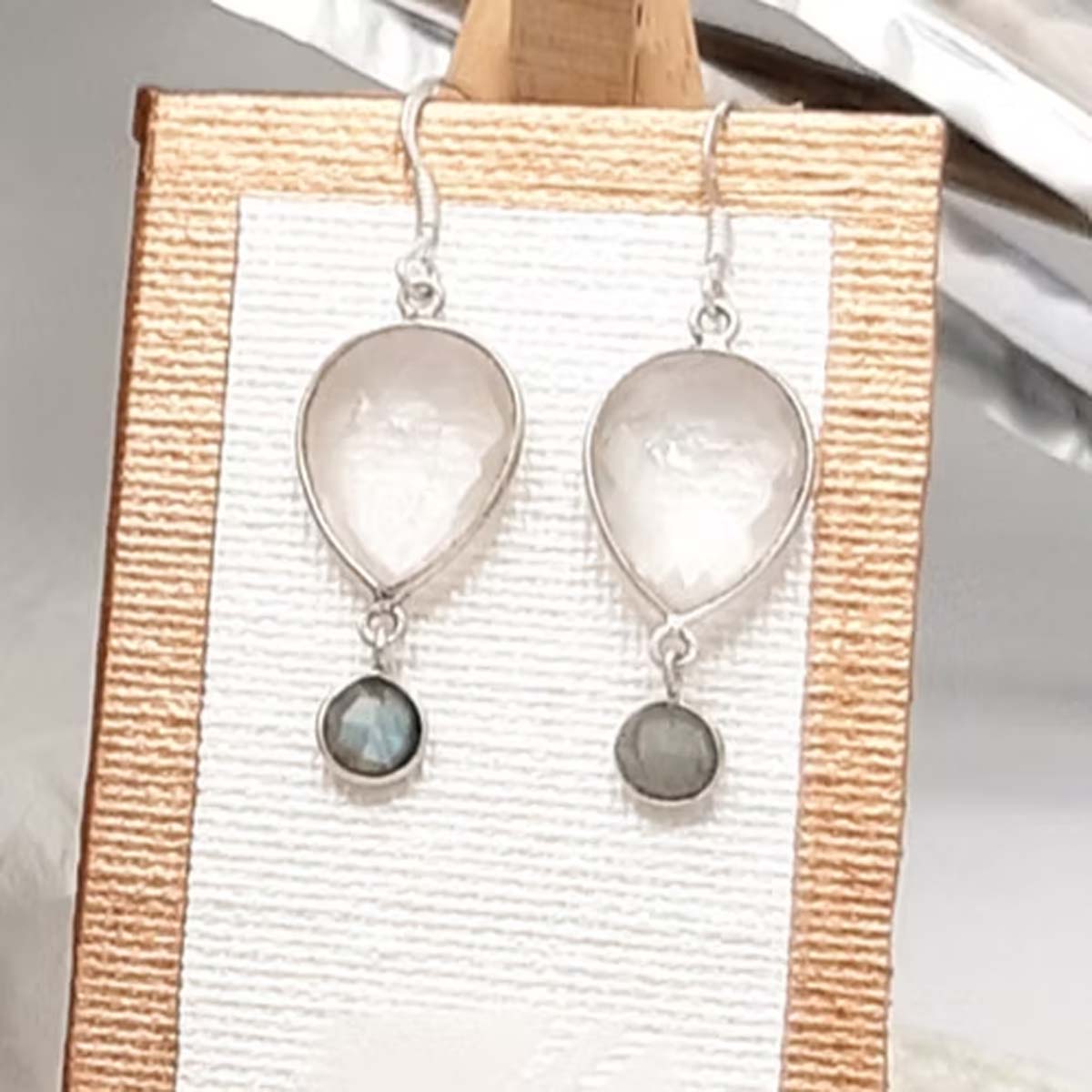 Paires de boucles d'oreilles en argent Quartz rose et Labradorite