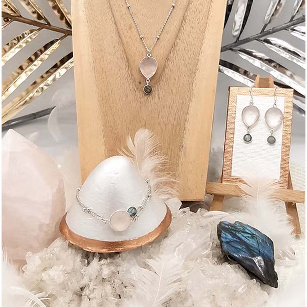 Parure en argent Quartz rose et Labradorite