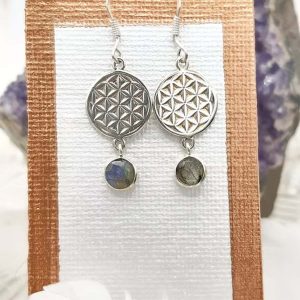 Paires de boucles d'oreilles en argent Labradorite et Fleur de vie