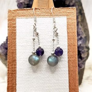 Paires de boucles d'oreilles en argent Labradorite et Améthyste