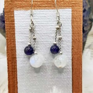 Paires de boucles d'oreilles en argent Pierre de lune et Améthyste