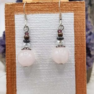 Paires de boucles d'oreilles en argent Quartz rose et Hématite