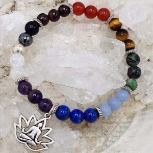 Bracelet en perles naturelles 7 chakras et Fleur de lotus - Yoga