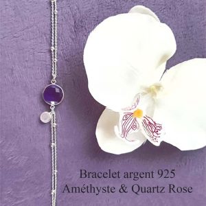 Bracelet Argent Améthyste & Quartz Rose