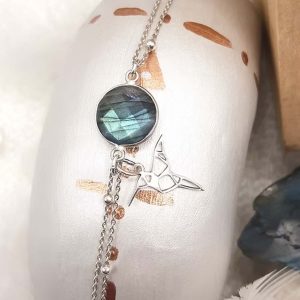 Bracelet en argent Labradorite et Colibri
