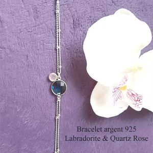 Bracelet Argent Labradorite & Quartz Rose