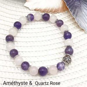 Bracelet en perles naturelles Améthyste et Quartz rose