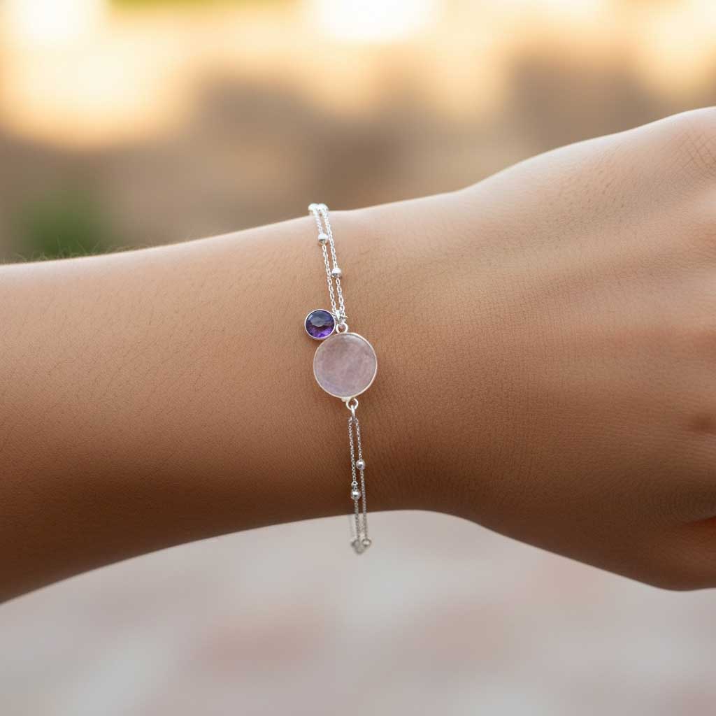 Bracelet Argent Quartz Rose & Améthyste – Image 2