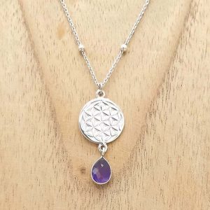Collier en argent Améthyste et Fleur de vie
