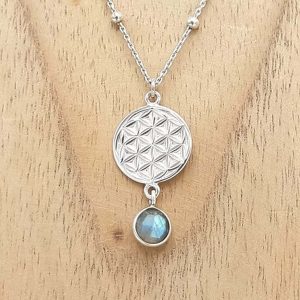 Collier en argent Labradorite et Fleur de vie
