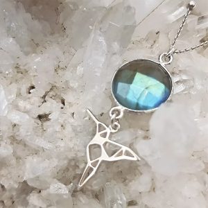 Collier en argent Labradorite et Colibri