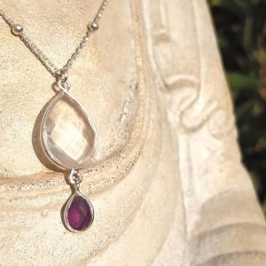 Collier en argent Quartz rose et Améthyste