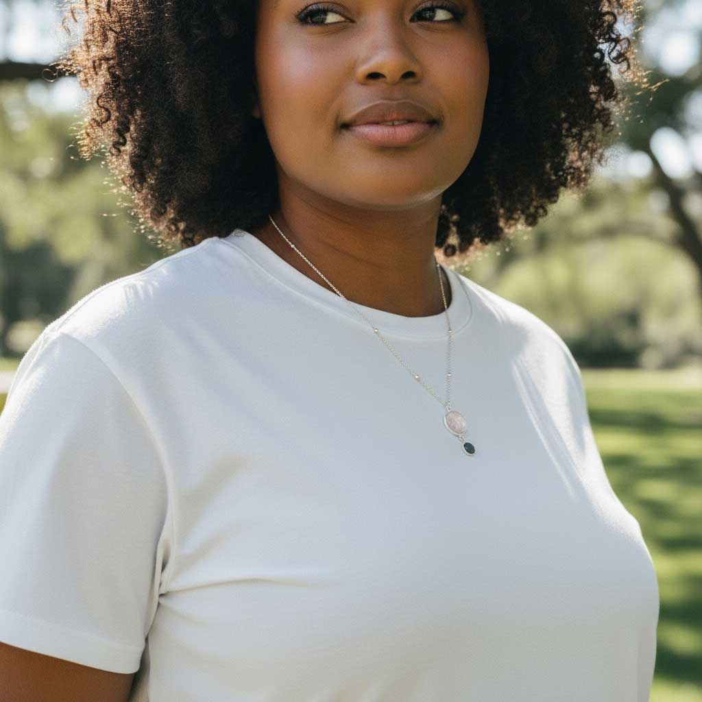 Collier double rond Quartz Rose & Labradorite – Image 2