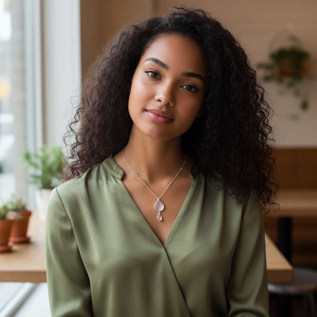 Collier goutte et rond Quartz Rose – Image 2